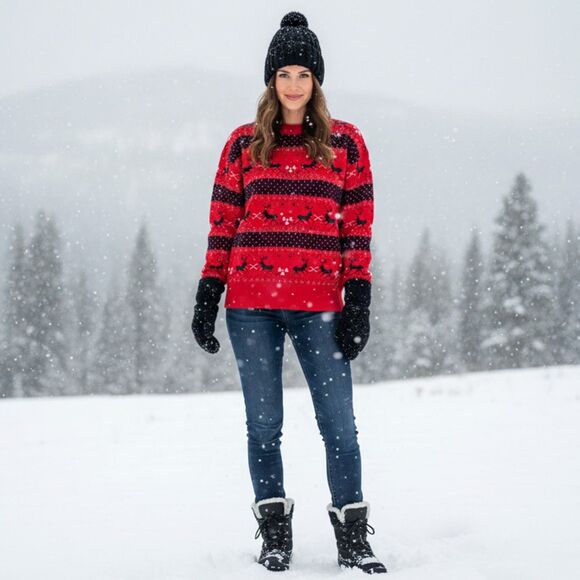 Vintage Red & Black Reindeer Christmas Sweater Size M - Picture 1 of 10